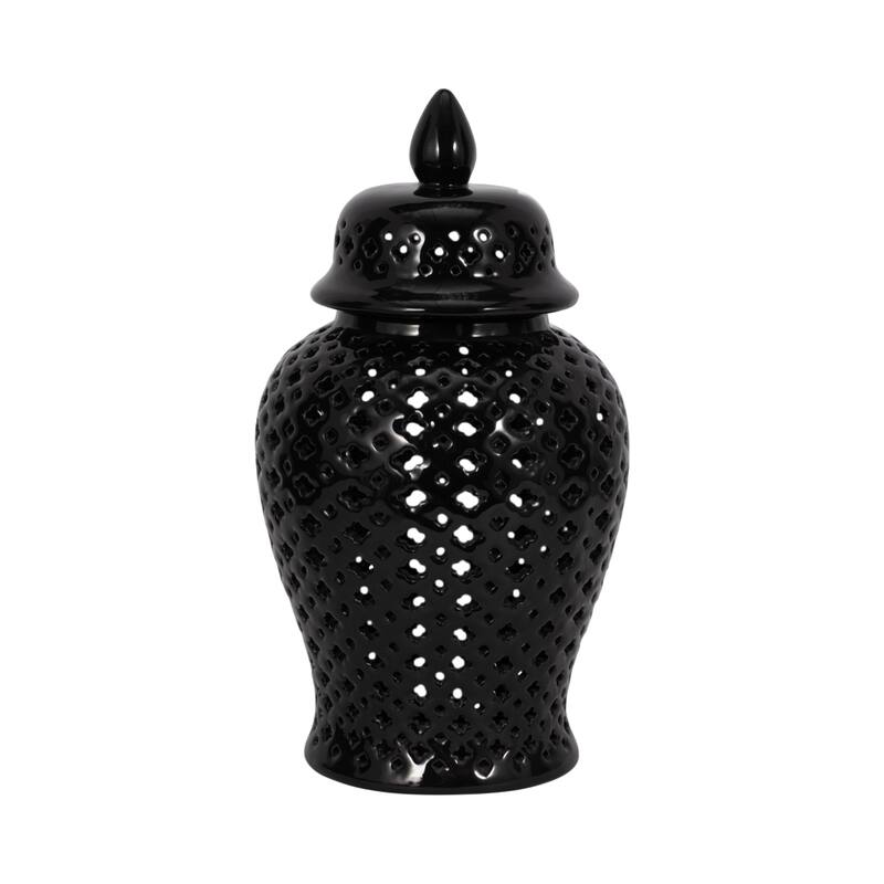 Modern Decorative Jar with Glossy Ceramic and Pierced Cutout Desig