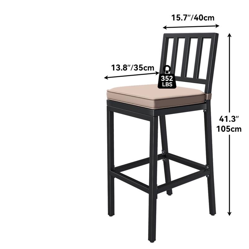 Outdoor Cushioned Bar Chairs Patio Dining Chairs with Vertical Stripe Set of 2