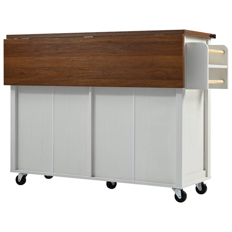MDF Kitchen Cart with Power Outlet and Spice Rack and Drawer