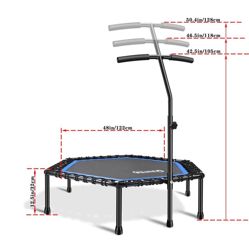 48'' Fitness Trampoline with Handle Bar, Silent Trampoline Bungee