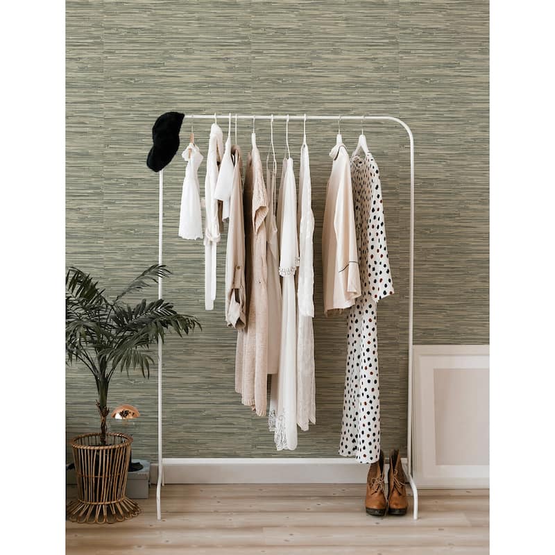 A-Street Prints Exhale Moss Woven Faux Grasscloth Wallpaper