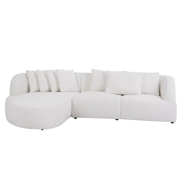 Modern Contemporary Large White Curved Upholstered L shaped Sofa Chaise