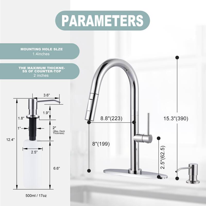 WOWOW Single Handle Pull Down Kitchen Faucet with Soap Dispenser