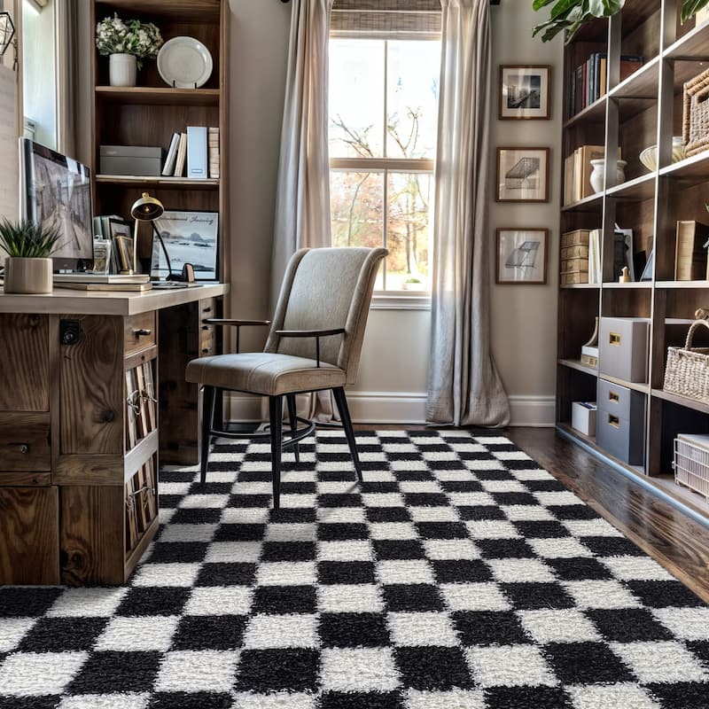 Block Shag Rug - Great for Living Room, Bedroom, or Entryway - Medium Pile, Easy to Clean - Anthracite Dark Gray