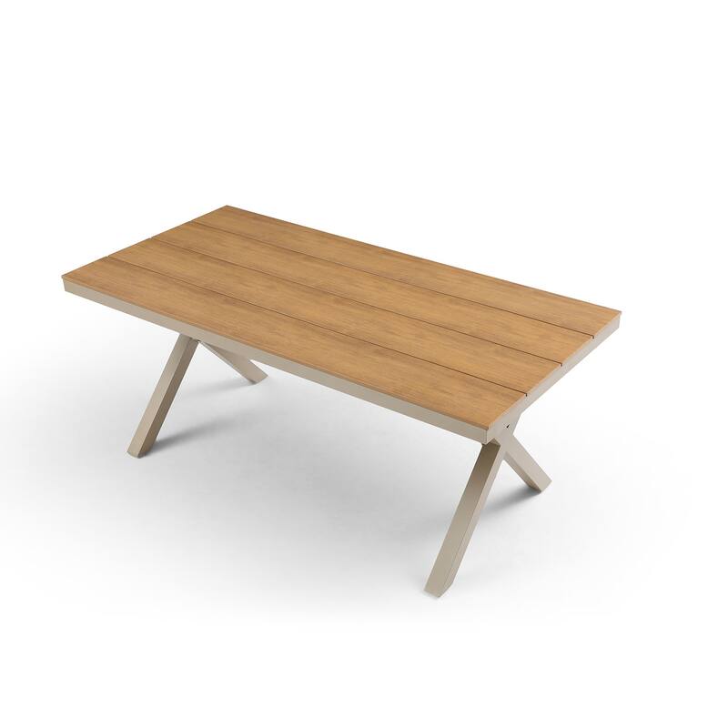 70.87inch Rectangular Dining table with X-shape Aluminum table Leg/Metal Base, Teak