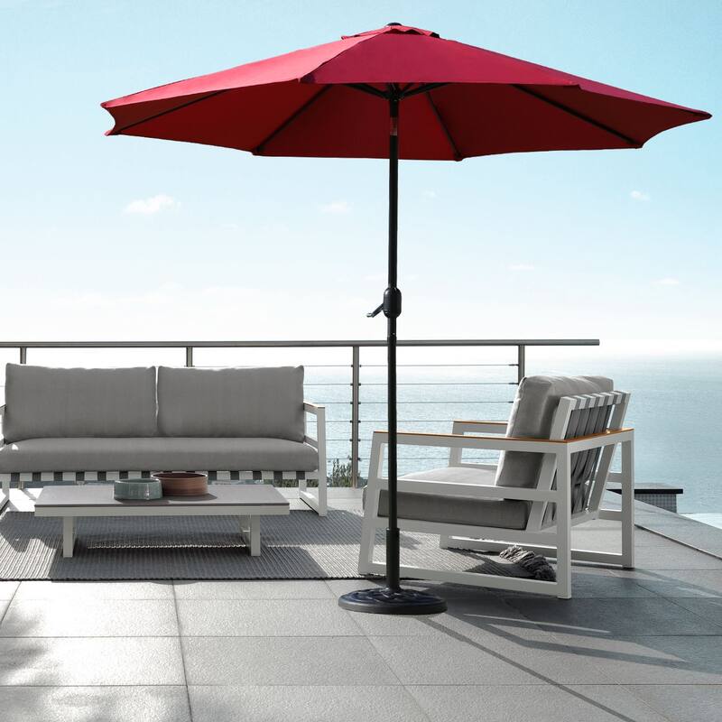 9 ft Round Patio Umbrella Outdoor Market Table Umbrella with Tilt and Crank lift for Garden, Lawn, Deck, Backyard & Pool - 9ft red top desk umbrella metal frame