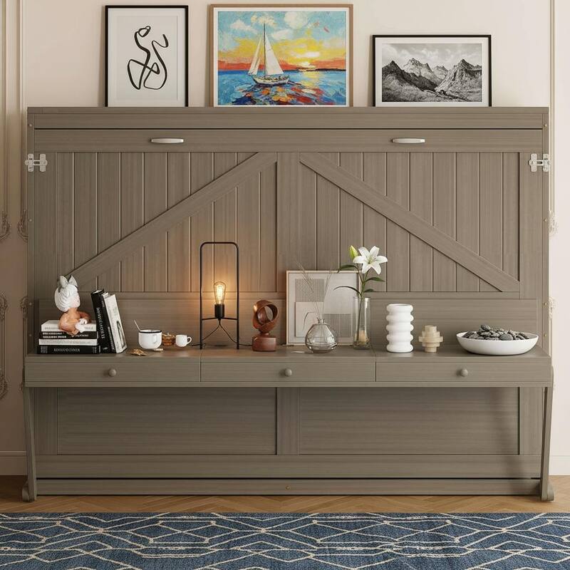 Queen Wall Murphy Bed with Flip-Down Vanity Desk by Harper&Bright Designs