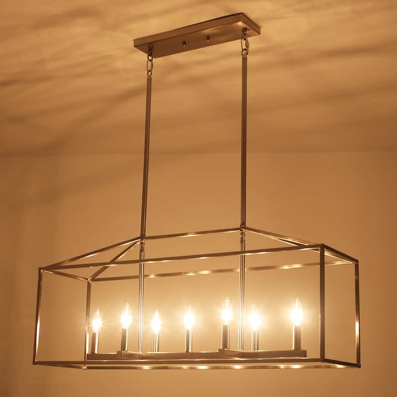 37.79" Wide 7-Light Traditional Farmhouse Rectangle Chandelier, Semi Flush Mount Chandelier, Kitchen Island Chandelier - Nickel