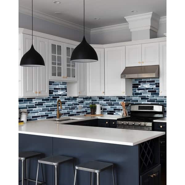 slide 1 of 7, The Tile Life Island Antiqua 1" x 4" Glass Mosaic Wall Tile Dark Blue