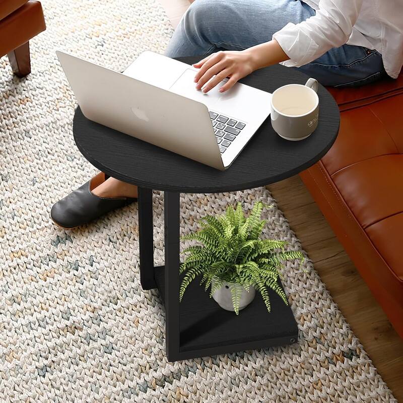 Small Side Table End Table, C-Shaped Wood Coffee Table