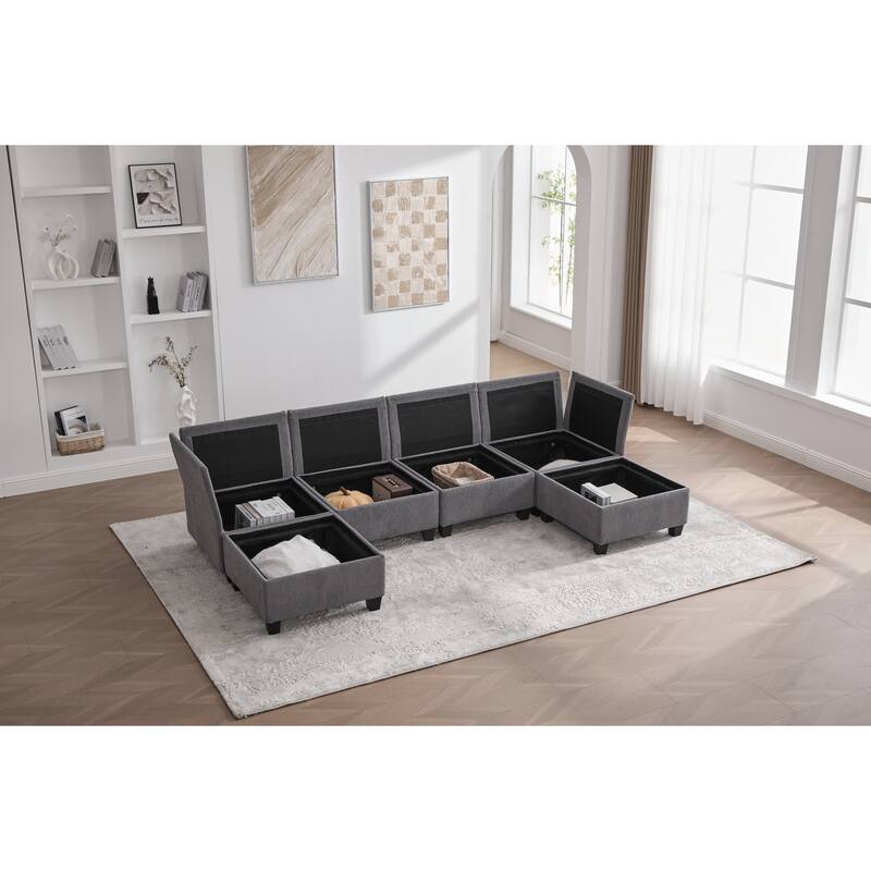 GDFStudio - Modular Polyester 6-Seat 113.39" Sectional with Storage Ottoman