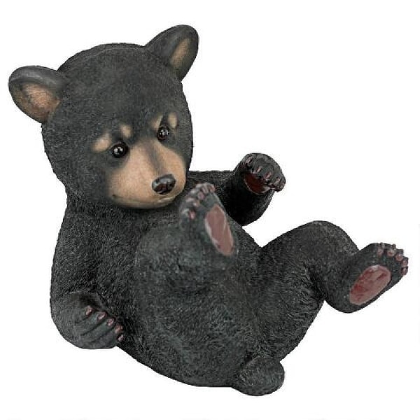 Laying Down Black Baby Bear Playful Cub Statue - N/A
