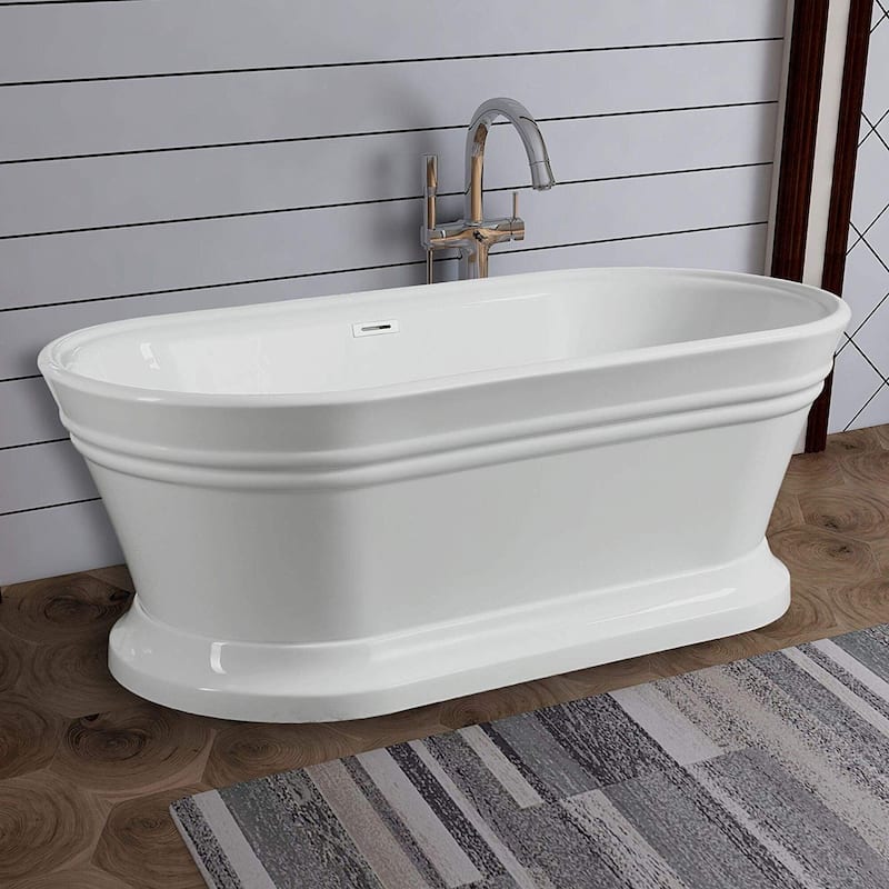 Vanity Art 59" Freestanding Acrylic Soaking Bathtub with Overflow & Pop-up Drain