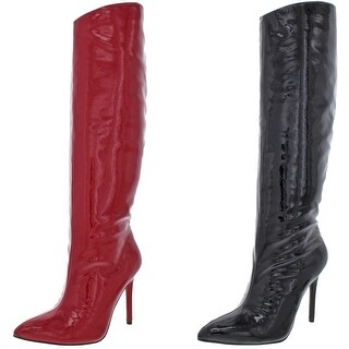 patent high heel boots
