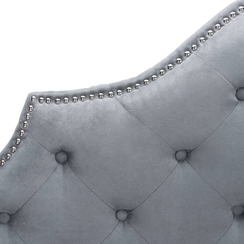 SAFAVIEH Brianna Taupe Linen Upholstered Tufted Headboard - Silver Nailhead (Queen)