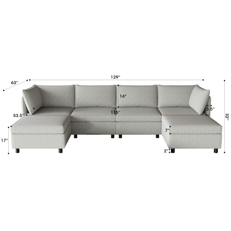 Grey 68'' L-Shaped 6-Seater Sofa with Storage and Ottoman