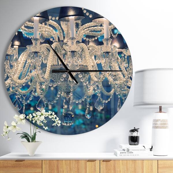 slide 2 of 9, Designart 'Blue Vintage Crystal Chandelier' Oversized Shabby Chic Wall CLock