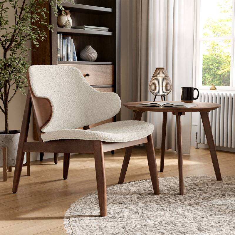 Furniture of America Beck Mid-century 2-Piece Walnut Boucle Wingback Accent Chair and Table Set - Walnut