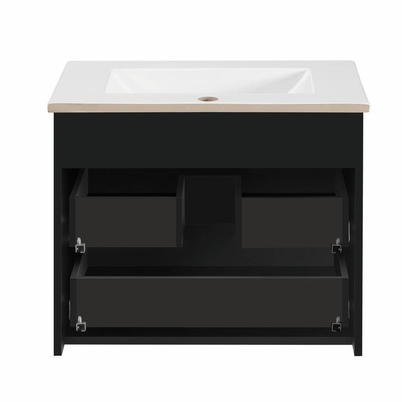 24-inch Wall-Mounted Floating Cabinet with Double Drawer, Rectangular Vanity Sink