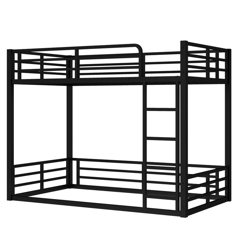 Metal Bunk Bed, Twin XL over Twin XL Floor Bunk Bed Frame, Heavy-Duty Bunk Bed for Kids, Teens, Adults, Noise-reduced Design