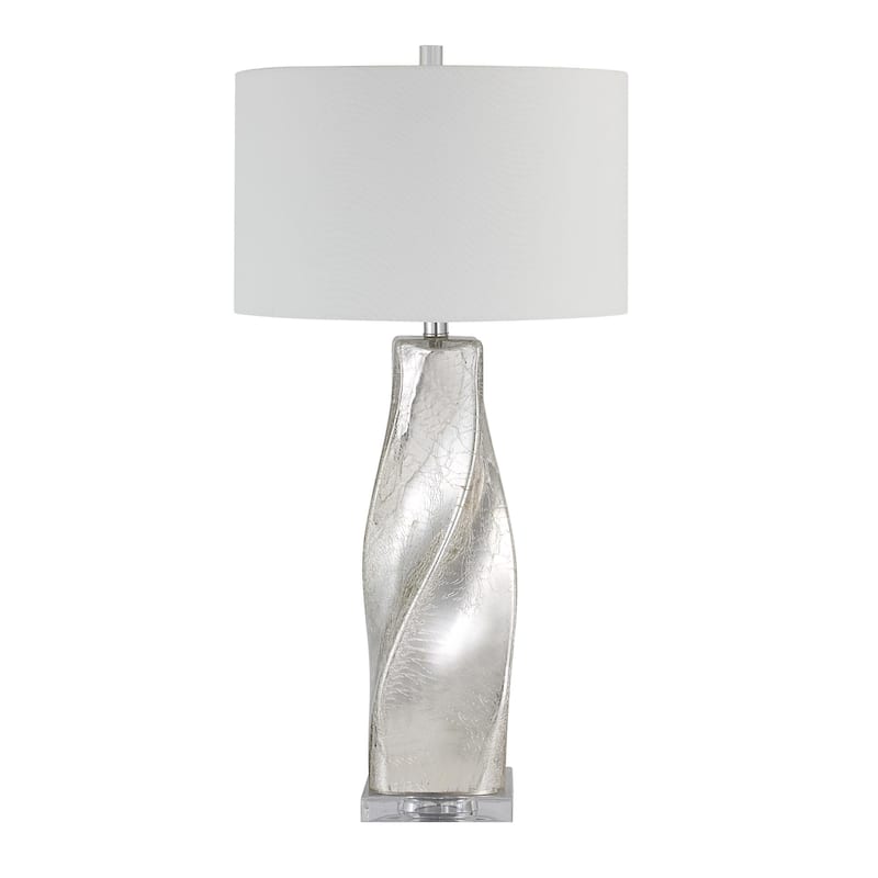 Crackled Table Lamp with Drum Shade - 31.5" - Silver Finish