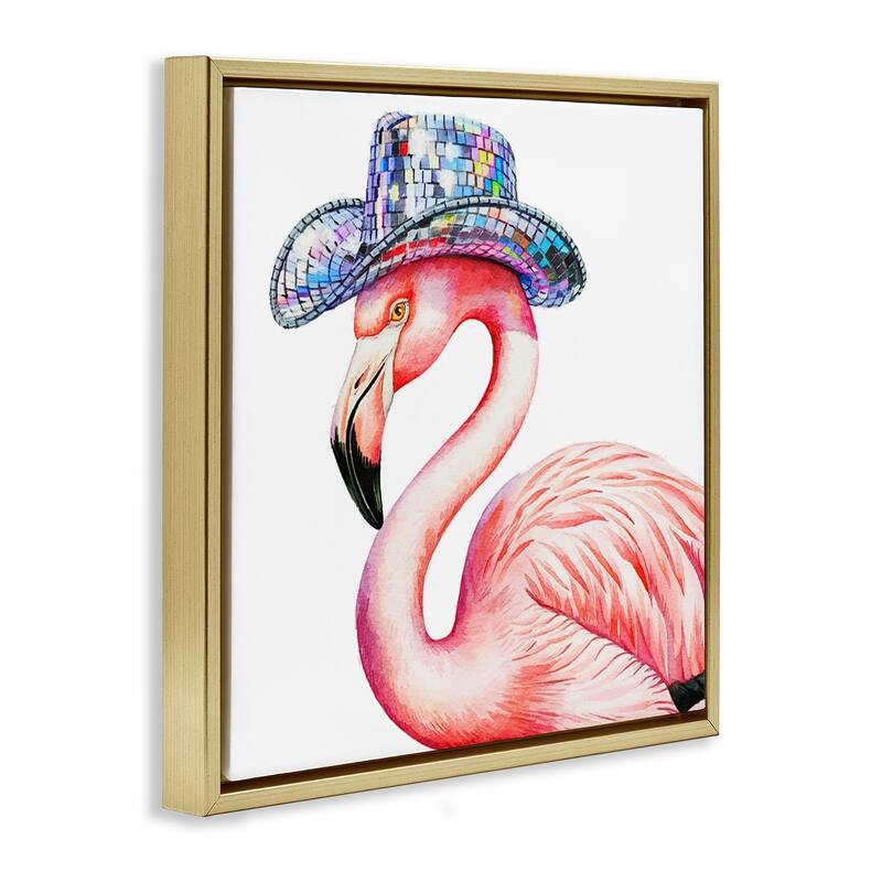 Stupell Disco Hat on Flamingo Framed Floater Canvas Wall Art Design By Amanda Greenwood