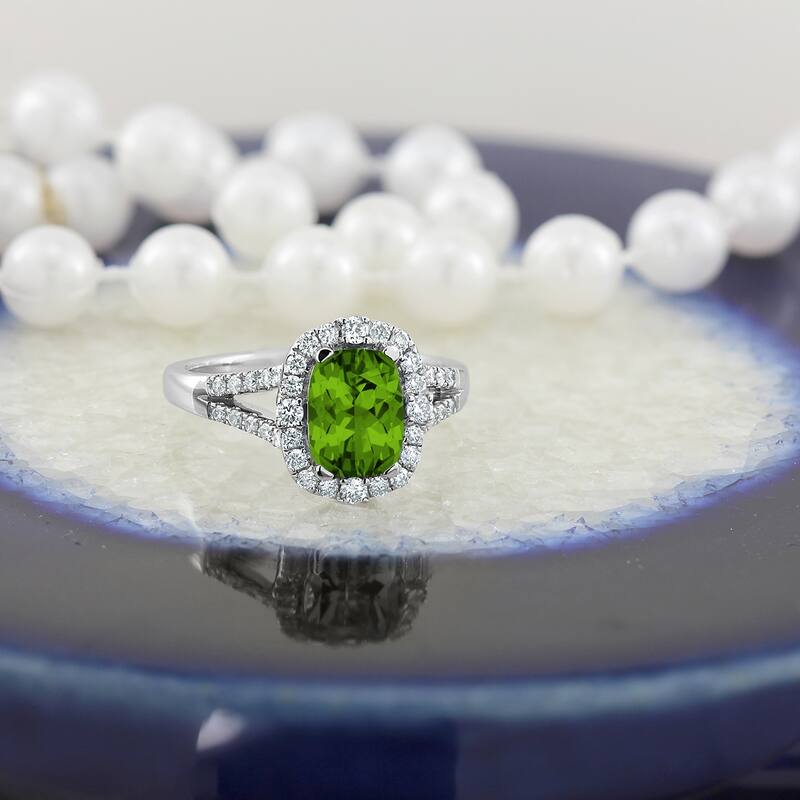 Auriya 1 3/4ct Cushion-cut Peridot Halo Diamond Engagement Ring 3/8cttw 14k Gold