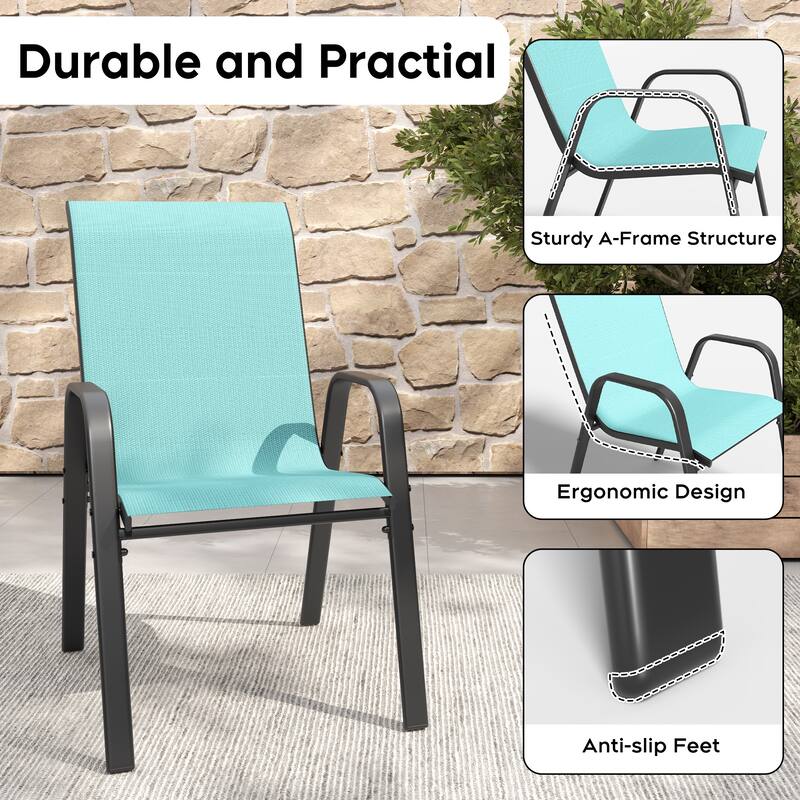 6-Piece Outdoor Dining Chairs Set, Wide Ergonomic Seat, 350lbs Capacity, Waterproof & Rust-Resistant Teslin Fabric Metal Frame