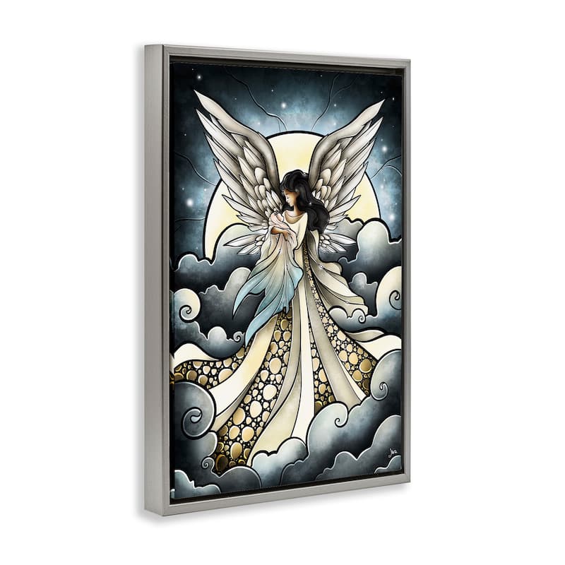 Stupell Classic Angel & Baby in Clouds Framed Floater Canvas Wall Art Design By Mandie Manzano
