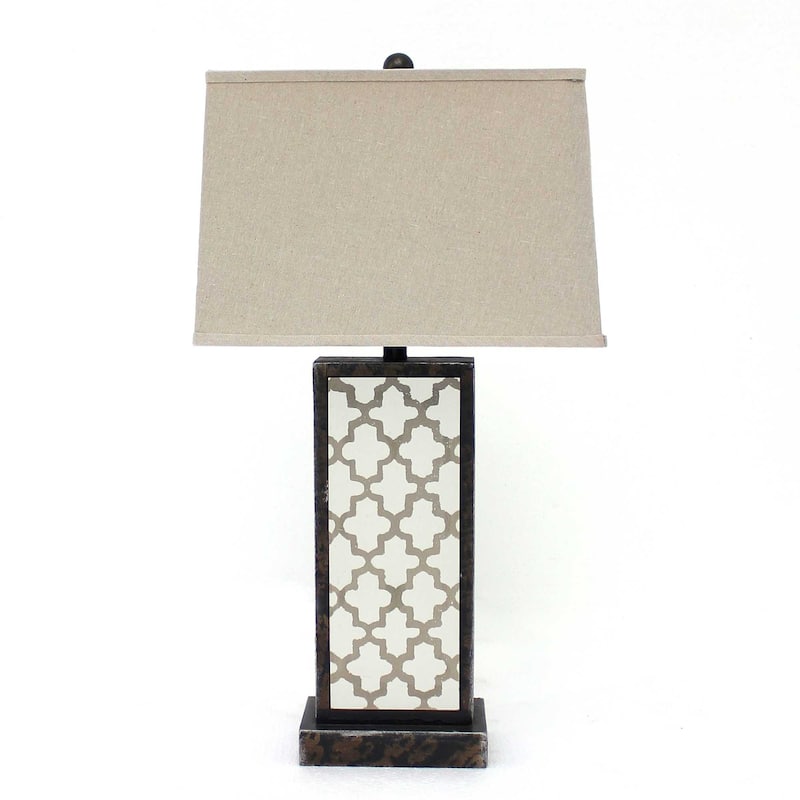 30" Traditional Bronze Rectangular Bedside Table Lamp with Beige Shade for Bedroom or Living Room - 30”H x 8”W x 5.25”D