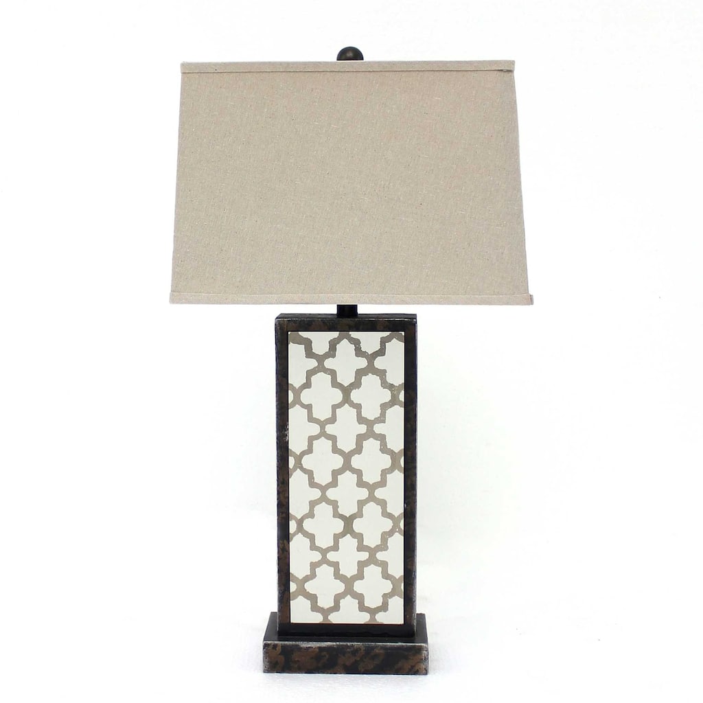 30" Traditional Bronze Rectangular Bedside Table Lamp with Beige Shade for Bedroom or Living Room - 30”H x 8”W x 5.25”D