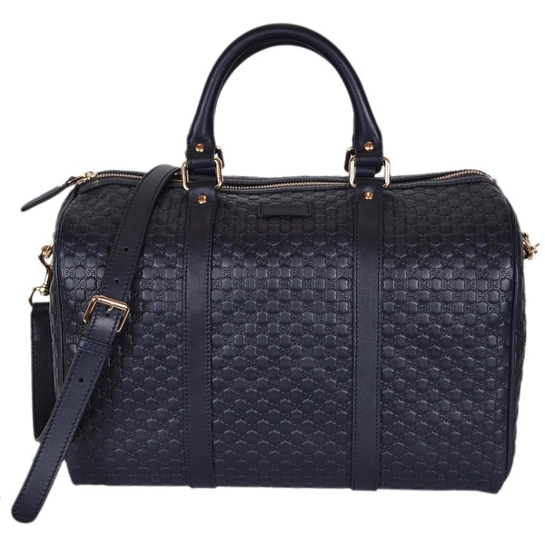 Shop Gucci Blue Leather 449646 Micro GG Guccissima Boston Bag Satchel W/Strap - Free Shipping ...