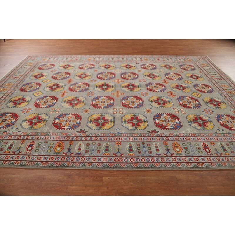 All-Over Gray Kazak Oriental Area Rug Wool Carpet - 8'4" x 11'4"