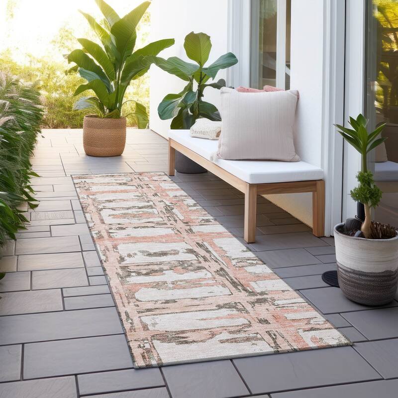 Machine Washable Indoor/ Outdoor Chantille Abstract Contemporary Rug - Pink - 2'3" x 7'6"