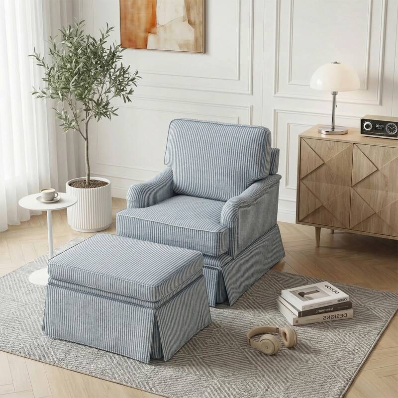 Modern Chenille Swivel Armchair and Storage Ottoman