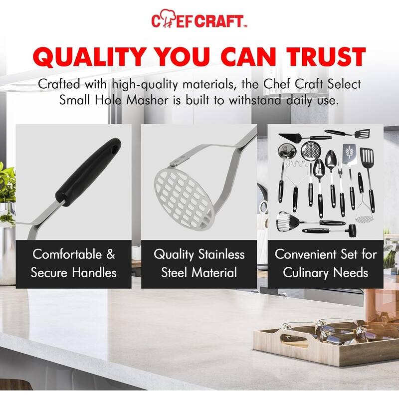 Chef Craft Stainless Steel Small Hole Hand Potato Masher