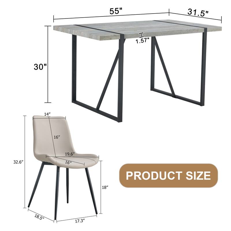 5-Piece Dining Set with Leather Dining Chairs, Stylish Dining Table & Chairs, Dining Table with Metal Frame