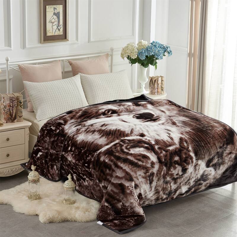 2 Layer King Size Fluffy Chunky Large Raschel Blanket Super Soft Faux Fur Blanket
