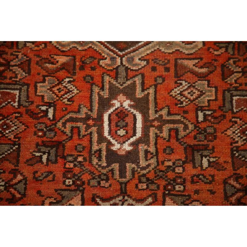 Hand Knotted Oriental 100% Wool Carpet Traditional Medallion Oranges & Rust Heriz Area Rug - 9' 6'' X 6' 10''