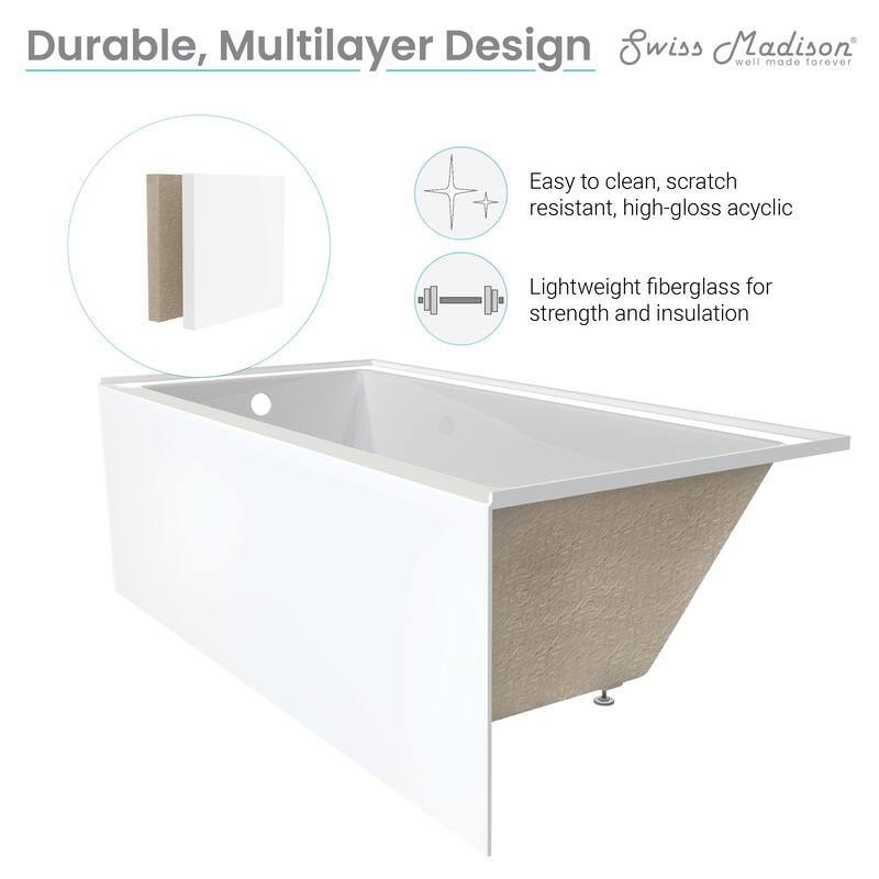 Lausanne 54" X 30" Right-Hand Drain Alcove Bathtub With Apron - 30x54 Right