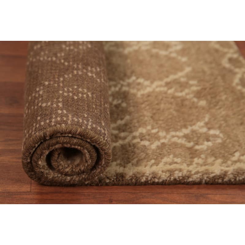 Geometric Moroccan Oriental Foyer Rug Handmade Brown Wool Carpet - 2'0"x 3'0"
