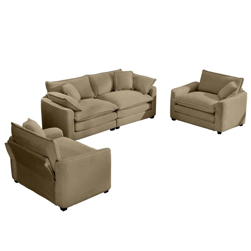 2+1+1Seater Flexible Combinations Sofa Set with One 2-Seater Sofas and 2 Single Sofa Chairs for Livingroom
