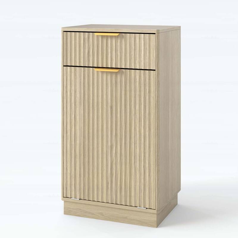 Tilt-Out Trash Can Cabinet with Wave-Textured Hideaway Drawer and Pull-Out Bin,for Living Room