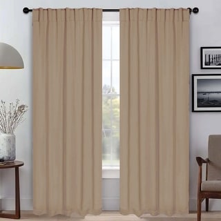 Superior Solid Machine Washable Room Darkening Curtains with Back Tabs, Set of 2