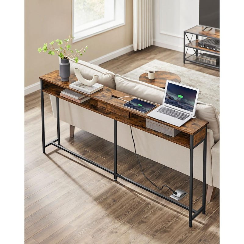 Charging Console Table with Outlets and USB Narrow Entryway Table for Hallway or Living Room