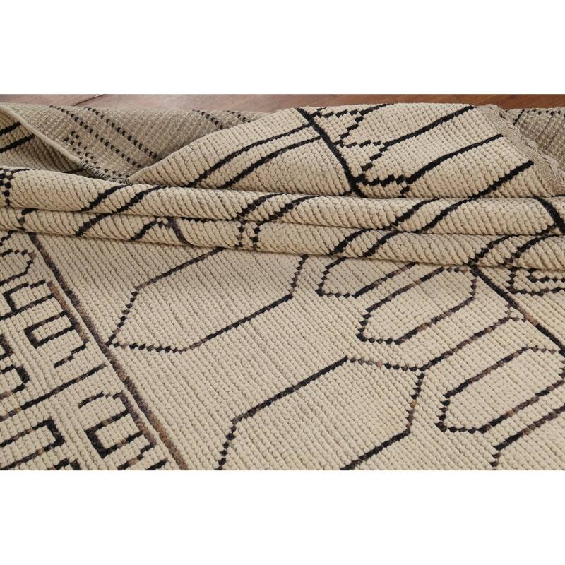 Geometric Moroccan Oriental Area Rug Hand-Knotted Wool Carpet - 8'9"x 12'6"