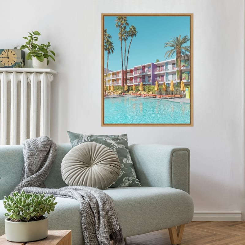 Saguaro Hotel Poolside by Tom Windeknecht Framed Canvas Wall Art Print - Sylvie Natural