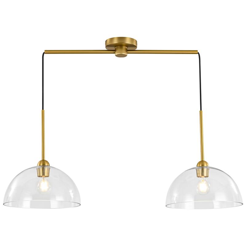 2-Light Modern Gold Linear Dome Clear Glass Globe Bubble Kitchen Island Lights
