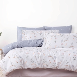 Organic Club Snow Blossom Cotton Sateen Duvet Cover Set of 5