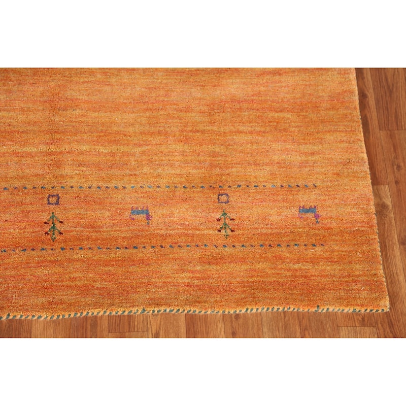 Orange Tribal Gabbeh Indian Area Rug Hand-Knotted Wool Carpet - 5'0" x 7'7"